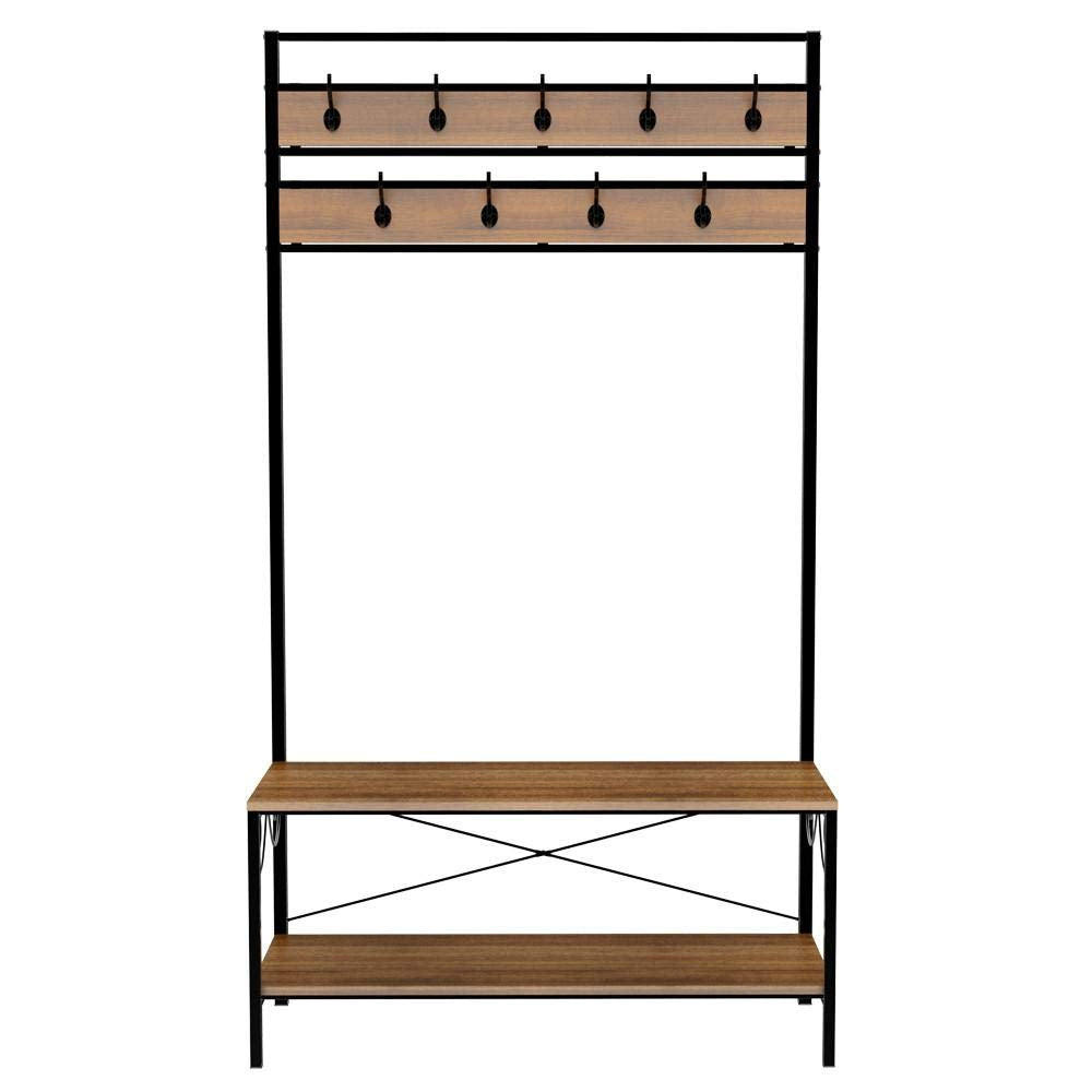 Yaheetech Coat Rack with 2-Tier Storage Shelves Garment Coat Hat Rack ...