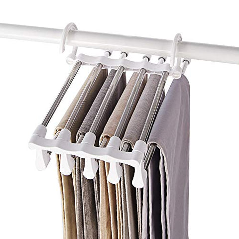 Vpang 5 Layers Stainless Steel Pants Hangers Adjustable Trousers Storage Rack Jeans Clothes Ties Scarves Belts Organizer