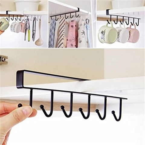 UNKE 6 Hooks Dainty Little Tea Cup Holder Hang Kitchen Cabinet Under Shelf Storage Rack Organizer Tool