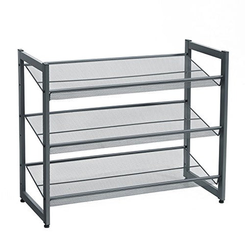 SONGMICS 3 Tier Metal Mesh Shoe Rack, Adjustable to Flat or Angled Shelves, Stackable Storage Organiser in The Entryway, Cool Grey LMR03GB