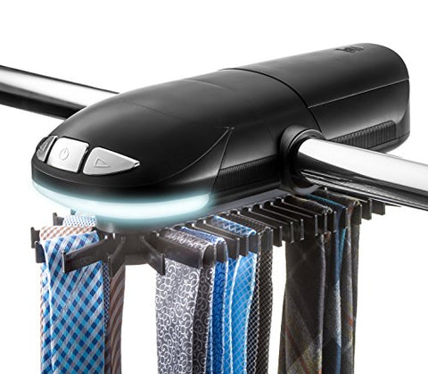 Sunbeam SB50 Tie Hanger Motorized Tie Rack with Built in LED Light Fits up to 50 Ties & Belts