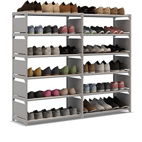 UDEAR Shoe Rack Double Row Portable Shoe Tower Storage Cabinet Organizer with Boots Shelf Grey