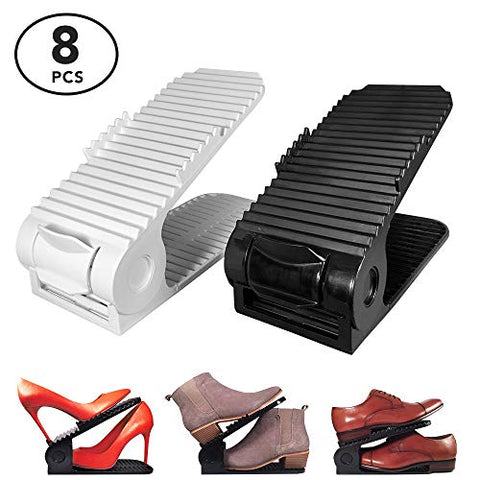 SHOESANIZER adjustable shoe organizer - Double closet storage shoe slots. Best for Shoe racks, Shoe shelves and Cabinets. Home space saver shoe stackers (8 Piece Black )