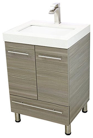 WindBay 24" Freestanding Bathroom Vanity, Taupe Grey. White Integrated Countertop