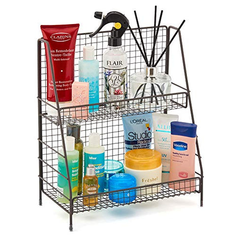 2-Tier Organizer Rack, EZOWare Wire Basket Storage Container Countertop Shelf for Kitchenware Bathroom Cans Foods Spice Office and more - Rustic Brown