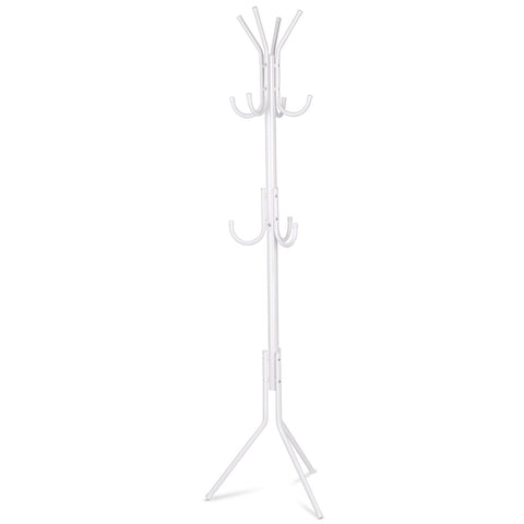 INTEY Standing Coat Rack, Hanger Holder Hooks for Dress, Jacket, Hat and Umbrella, Tree Stand with Base Metal, White