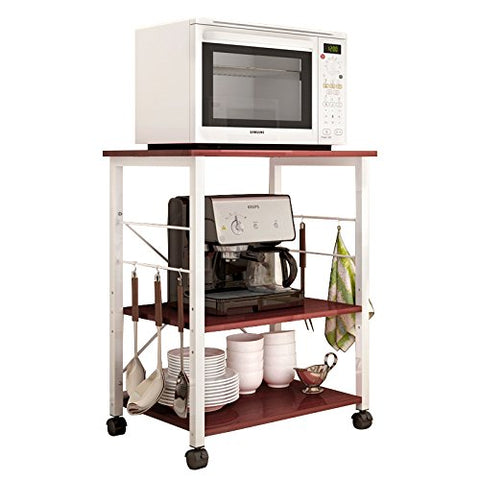 Polar Aurora 3-Tier 35" Microwave Stand Storage Kitchen Baker's Rack Utility Microwave Oven Stand Storage Cart Workstation Shelf (Walnut)