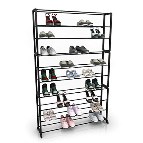 Homdox 10-Tier Shoe Rack Storage Shelves - Stainless Steel Frame - 50 Pairs - Black