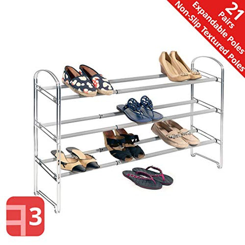 Seville Classics 3-Tier Expandable Shoe Rack, Chrome