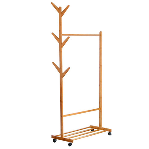 G-LEAF Bamboo Garment Rack with 6 Side Hook Tree Stand Coat Hanger and Four Stable Leveling Feet for Jacket, Umbrella, Clothes, Hats