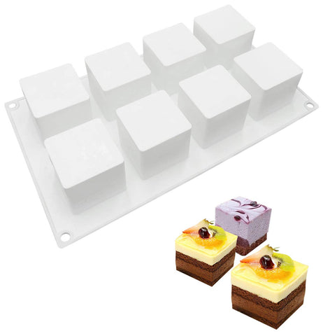 Joho Silicone Baking Molds Square Mold,Silicone Mold for Mousse Cake,Dessert Molds for Chocolate Pastry,3D Cube Shape,8-Cavity