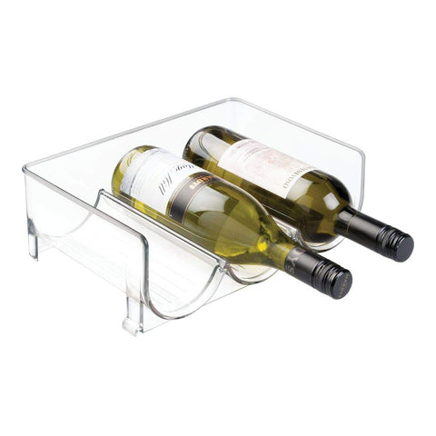 mDesign Modern Plastic Stackable Vertical Standing Wine Bottle Holder Stand - Storage Organizer for Kitchen Countertops, Pantry, Fridge - Rack Holds 3 Containers - Clear