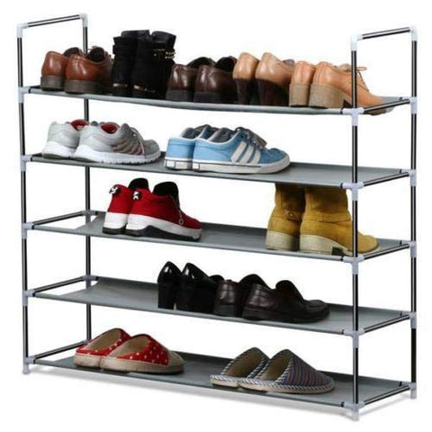 Prountet 5 Layer Shoes Rack Storage Organizer Fabric Shelf Holder Stackable Closet Gray