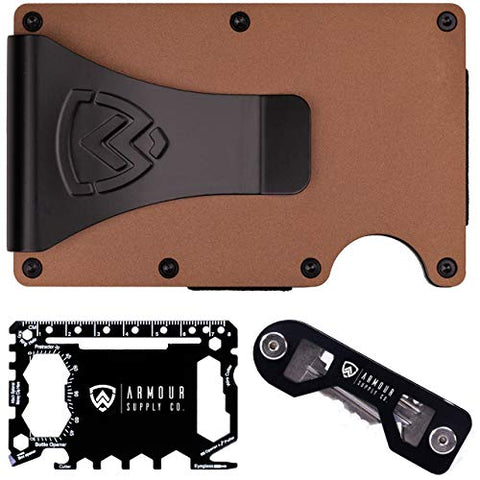 Armour Supply Co. RFID Blocking Wallet For Men With Money Clip, Multitool & Key Holder (Tan)