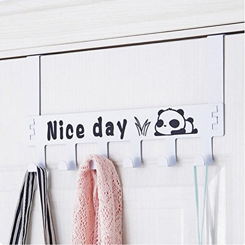 Yiuswoy Hooks Over The Door Organizer 6 Hooks Rack, Creative Cartoon Decorative Hanger Holder for Hat Bag Coat Towel, Removeable - Panda, White