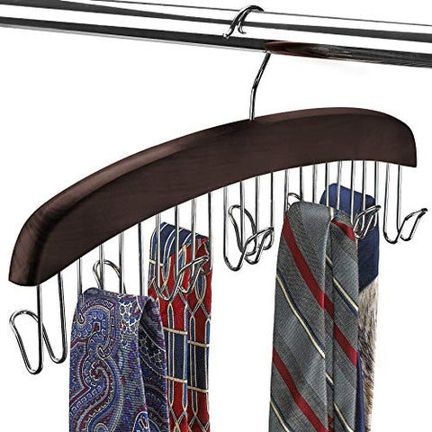 SunTrade Wooden Belt Hanger,12 Tie Belt Scarf Holder Closet Organizer Rack Hanger Hook (Black, 12 Hooks)