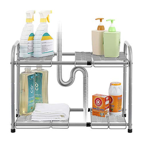 NEX 2-Tier Under Sink Shelf Organizer Under Sink Storage Rack with Flexible & Expandable 15'' to 27''for Kitchen Bathroom Cabinets