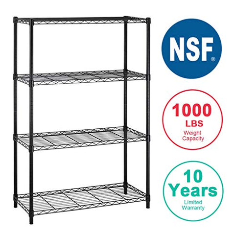 4-Shelf Storage Shelves Heavy Duty Shelving Unit for Kitchen Metal Shelves Garage Organizer Wire Rack Shelving Storage Unit Shelf Adjustable Utility NSF Certification Commercial-14x36x54 Inch