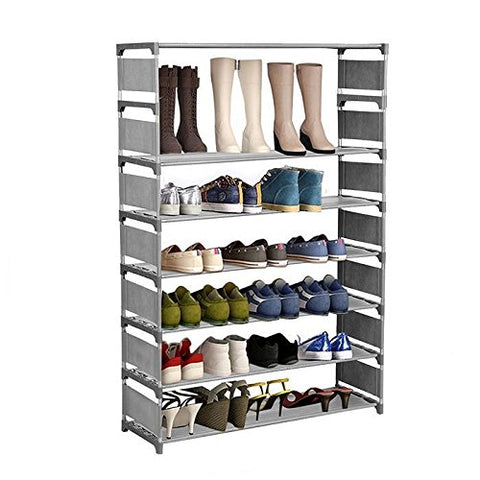 Jingjing1 Stackable Shoe Rack,10 Tie Shoe Organizer 50 Pair Storage Stackable Shelves Easy Assembled Non-Woven Fabric Shoe Tower Storage Organizer Cabinet (Grey) [US Stock]