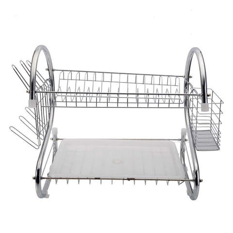 Lantusi 2 Tier Dish Drying Rack Kitchen Multi-function Stainless Steel Utensil Holder with Drainboard, 17.2 x 9.8 x 14.8 inch, Silver(US STOCK)
