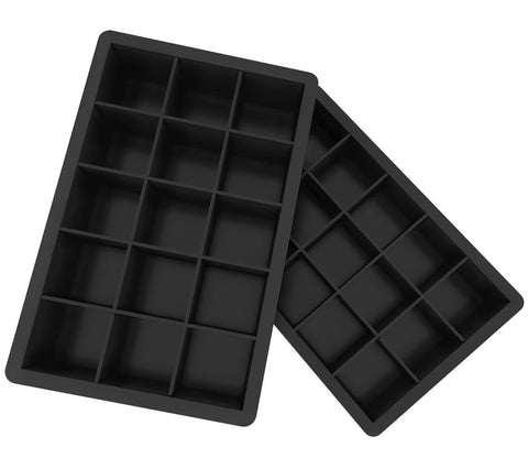 Ozera 2 Pack Silicone Ice Cube Trays Molds, 15 Cavities Ice Tray for Whiskey and Cocktail (Black - 15 Cavity)