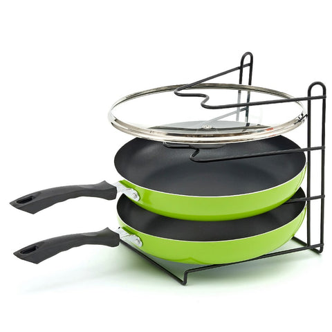 Pan Rack, EZOWare Rustproof Vinyl Coated Kitchen Pantry Cabinet Countertop Kitchenware Cookware Organizer Shelf Rack Holder - 3 Tier