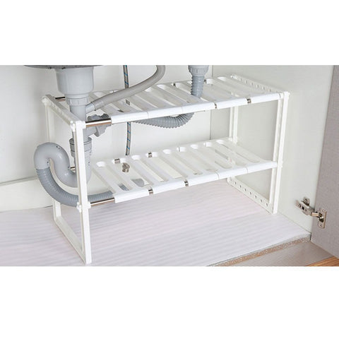 Under Sink 2 Tier Expandable Adjustable Kitchen Cabinet Shelf Storage Organizer