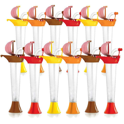 Pirate Ship Cups Kids Party 12-PACK - for Cold or Frozen Drinks, Kids Parties - First it's a Cup, then it's a Toy - 9 oz. (250 ml) - set of 12 Yard Cups in assorted colors and Sail designs