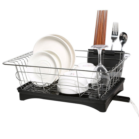 Dish Drying Rack, Stainless Steel Dish Drainer and Tray with Black Rustproof Drainboard Set for Small Kitchen Counter Utensil Holder Beside the Sink by ALLCR