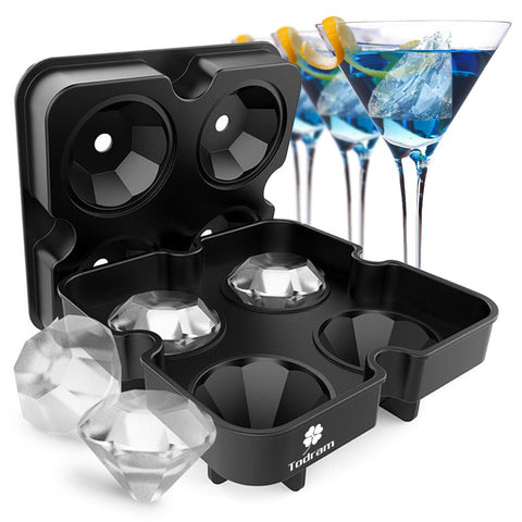 Ice Cube Trays Mold, Todram 3D Diamond-Shaped Flexible Silicone Ice Tray with Spill-Resistant Removable Lid and Funnel for Cocktail Whisky Bourbon Pudding Chocolate BPA Free - Black