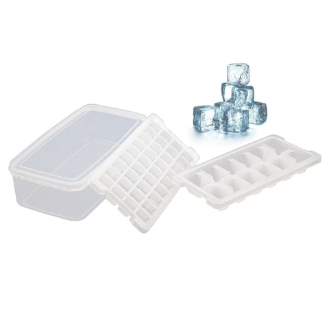 Ice Cube Trays, Deepow No-spill Ice Cube Trays with Lids, Ice Cube Bin - Odor Free, Stackable & Easy Release, Makes 48 Ice Cubes - BPA Free White Ice Cube Trays with Small & Large Size (Set of 2)