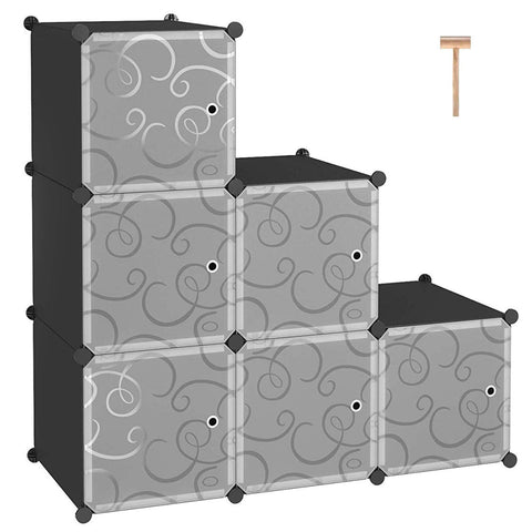 C&AHOME - 6 Cube DIY Closet Organizer Media Storage Cabinet Toy Rack Bookcase Shelf with Doors and Magnetic Locks, Black