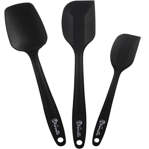 Vervetie Silicone Spatula Set One-Piece Design Kitchen Utensil Set, 3-Piece BPA Free Heat Resistant Spoon & Spatulas (Black)