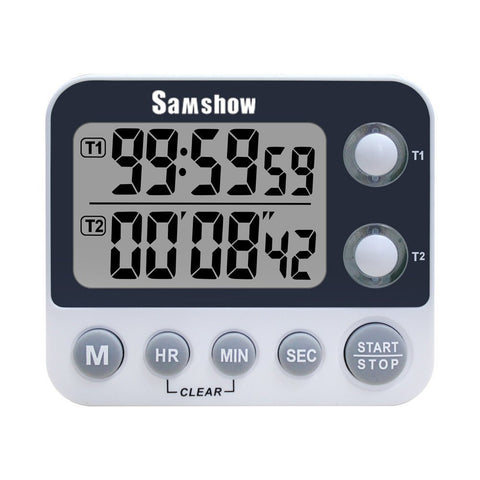 Samshow Digital Dual Kitchen Timer, Countdown Timer, Cooking Timer, Stopwatch, Large LED Display Count Up/Down Timer, Alarm Reminding by Flashing, Magnetic Back, Stand, White, Battery Included