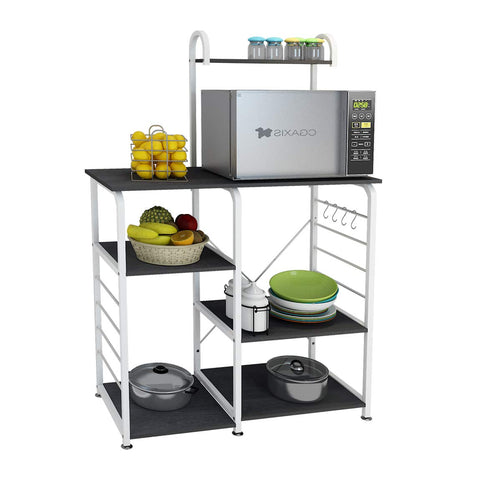 DlandHome Microwave Cart Stand 35.4", Kitchen Utility Storage 3-Tier+4-Tier for Baker’s Rack & Spice Rack Organizer Workstation Shelf, 172-B Black, 1 Pack