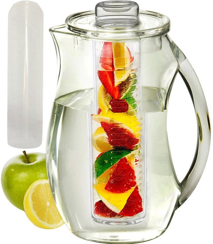 Infused Water Pitcher: Shatterproof Acrylic, Best for Fresh Healthy Homemade Fruit Flavored Infusion Drinks, Iced Juice & Beverage, 93 Oz (3 Quart), with Ice Core & Free Infusing Water Recipes E-book