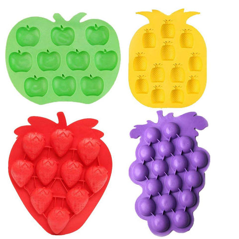 Fruits Series Silicone Fondant Mold Candy Mold Strawberries Pineapples Apples Grapes Mold for Sugarcraft Cake Decoration Candy Mold Cupcake Topper Summer Ice Cube Tray (Set of 4)