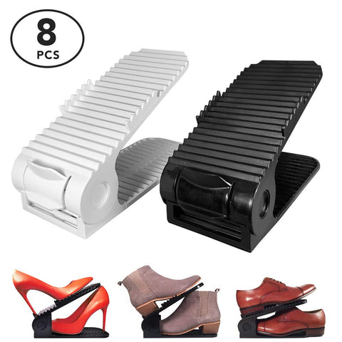 New Upgraded Adjustable Shoes Organizer | Best Quality Shoe Slots | Closet Storage Space Saver | Durable | Holds High Heels to Sneakers, For men, women and kid shoes (8 Pack in black)
