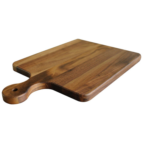 Walnut Wood Cutting Board with Handle by Virginia Boys Kitchens - 10x16 American Hardwood Chopping and Serving Rustic Paddle for Bread Cheese Charcuterie and Pizza