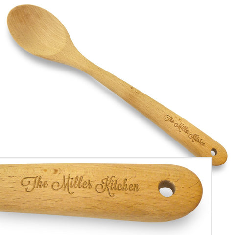 Cookbook People Personally Engraved 14in Large Wood Spoon Solid - Add name to handle - No Holes Beech Hard Wood - Heirloom Quality