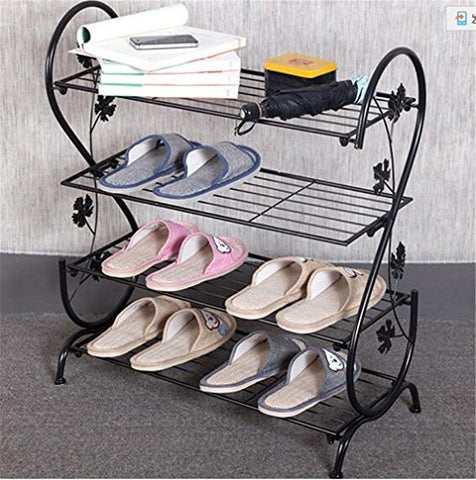 AISHN Continental Iron Multi-layer Simple Shoe Rack Storage Metal Small Four Quarters Shoe Stand (Black)