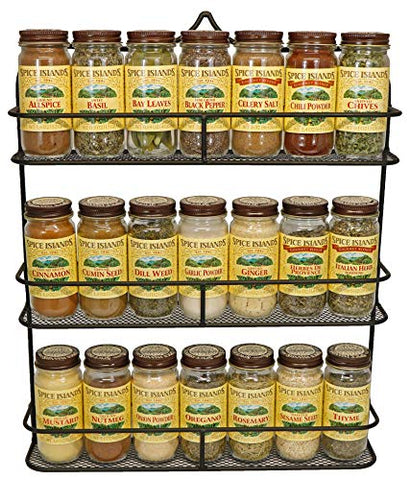Clarabel 3 Tier Wall Mount Spice Rack Storage Organizer by KitchenEdge, Holds 21 Spice Jars and Bottles, Black