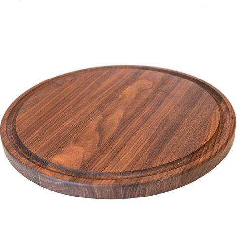 Round Wood Cutting Board by Virginia Boys Kitchens - 10.5 Inch American Walnut Cheese Serving Tray and Charcuterie Platter with Juice Drip Groove