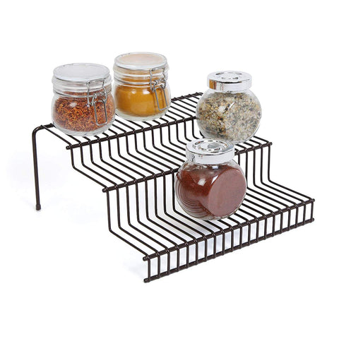 Smart Design 3-Tier Spice Rack w/Plastic Feet - Steel Metal Frame - Rust Resistant Finish - Spices, Jars, Cans Organization - Kitchen (9 x 4.25 Inch) [Bronze]