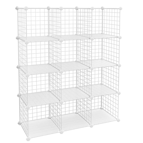 SONGMICS Metal Wire Cube Storage,12-Cube Shelves Organizer,Stackable Storage Bins, Modular Bookcase, DIY Closet Cabinet Shelf, 36.6”L x 12.2”W x 48.4”H, White ULPI34W
