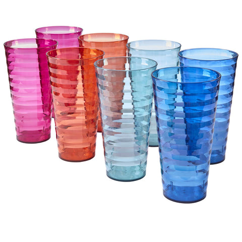 Splash 28-ounce Multi Color Plastic Cup Tumblers | Set of 8 in 4 Assorted Colors