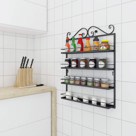 Benlet 4-Tier Collapsible Kitchen Bathroom Countertop Organizer Spice Rack Jars Bottle Organizer Shelf (Black)