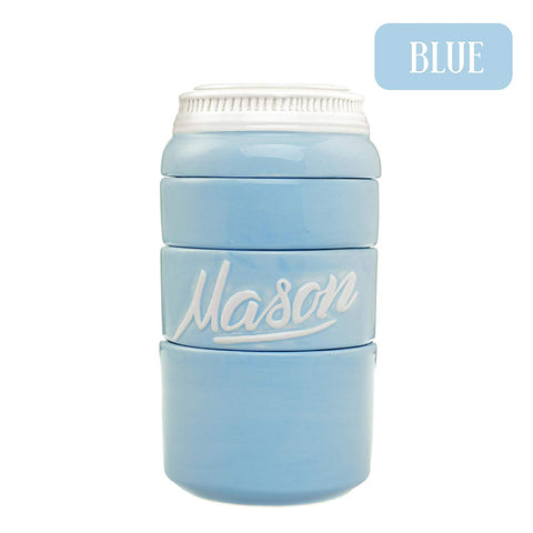 Goodscious Blue Ceramic Mason Jars Measuring Cups - Kitchen Mason Jar Set - Baking Supplies Dry and Liquid Ingredients - Retro and Farmhouse Decor - Dishwasher and Microwave Safe - Rustic Accessory