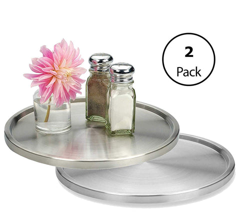 1 Tier Lazy Susan 2 Pack: Stainless Steel 360 Degree Turntable – Rotating 2-Level Tabletop Stand For Your Dining Table, Kitchen Counters And Cabinets – Turning Table Spice Rack Organizer Tray - 2 Pack