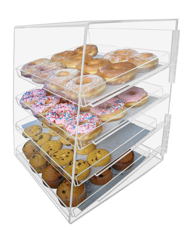 Marketing Holders Retail Pastry Bagels Cupcakes Muffins Bin Cabinet With 4 Trays Top Opening Display Cabinet Bread Bin Organizer